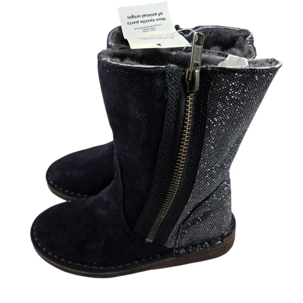 NEW Crew Cuts Girls 10 Lambskin Boots Navy Blue Glitter Crepe Sole HTF
